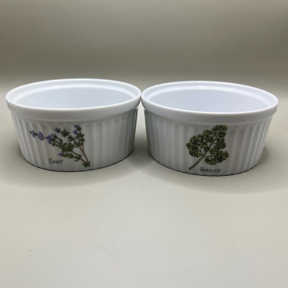 Vintage Crown Empire Porcelain Ramekin Bowl Herbs Sage Thyme Parsley Lot Of (2)